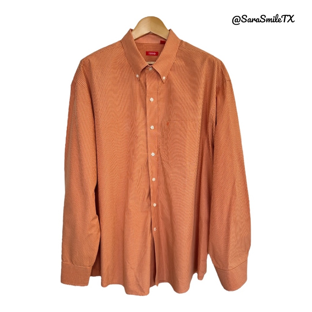 IZOD Orange Plaid Long Sleeve Button Down Business Casual Shirt